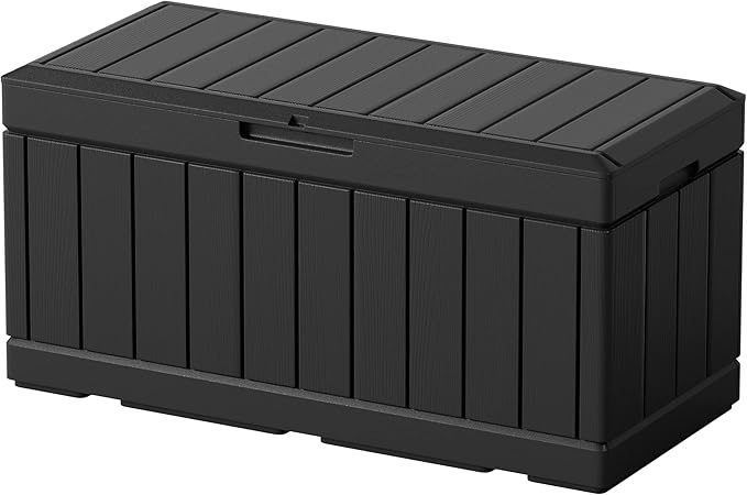 Greesum 82 Gallon Resin Deck Box All Weather Large Outdoor Storage for Patio Furniture, Toys, Garden Tools, Lockable, Black BuynowfromGreesum