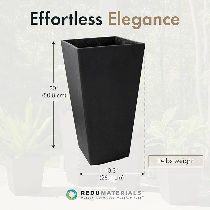 Tierra Verde 2-Pack Indoor & Outdoor Self-Watering Square Planters, Medium, Sonata, Black - Planter Containers for Plants and Flowers - Gardening and Landscaping Accessories TierraVerde