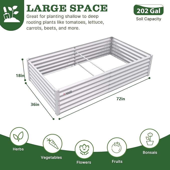 A ANLEOLIFE 6X3X1.5 ft Galvanized Raised Garden Beds Outdoor, Rectangular Metal Planter Box for Planting Vegetables Flowers Herb, Anti-Rust & Easy-Setup, Antique White AAnleolife