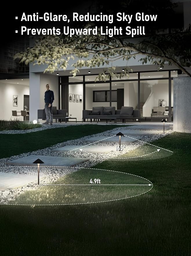 LEONLITE Low Voltage Landscape Lights, 3W 12V Pathway Lighting Wired, IP65 Waterproof Light for Yard Lawn, ETL Listed, Bronze Aluminum Housing, 5000K Daylight, Pack of 4 LEONLITE