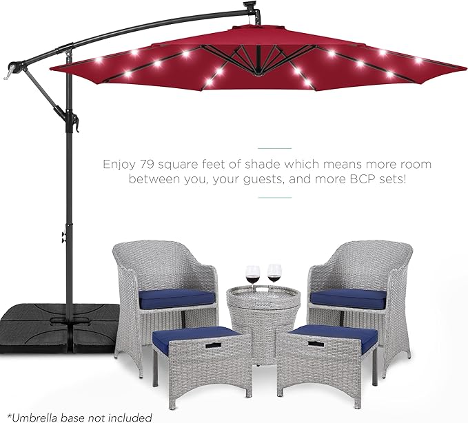 Best Choice Products 10ft Solar LED Offset Cantilever Hanging Market Patio Umbrella, 8 Sturdy Ribs, Easy Adjustment - Burgundy BestChoiceProducts