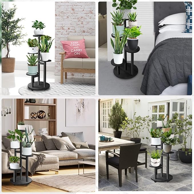 GEEBOBO 5 Tiered Tall Plant Stand for Indoor, Wood Plant Shelf Corner Display Rack, Multi-tier Planter Pot Holder Flower Stand for Living Room Balcony Garden Patio (Black) GEEBOBO