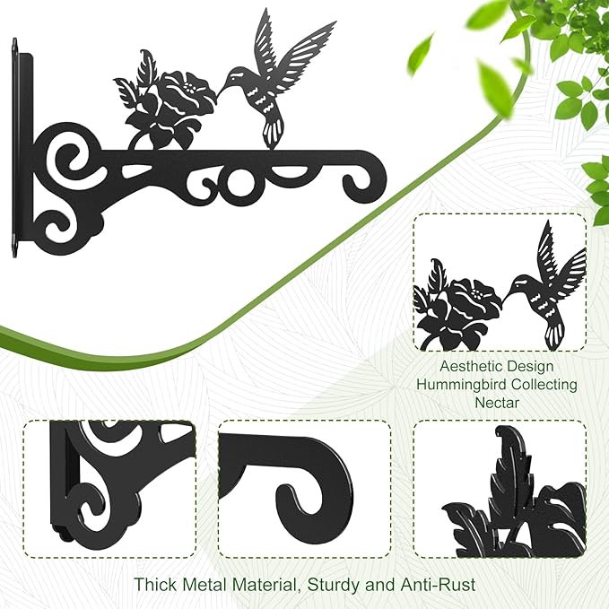 2-Pack Aesthetic Wall Plant Hanger Indoor and Outdoor – 10 Inch Metal Hanging Plant Bracket with Beautiful Bird Pattern – Anti Rust Plant Hooks for Hanging Plants, Bird Feeder, Wind Chime, Lantern Qiaomeiysp