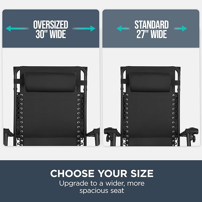 Best Choice Products 30” Wide Folding Zero Gravity Outdoor Recliner Patio Lounge Chair w/Adjustable Canopy Shade, Headrest, Side Accessory Tray - Black BestChoiceProducts