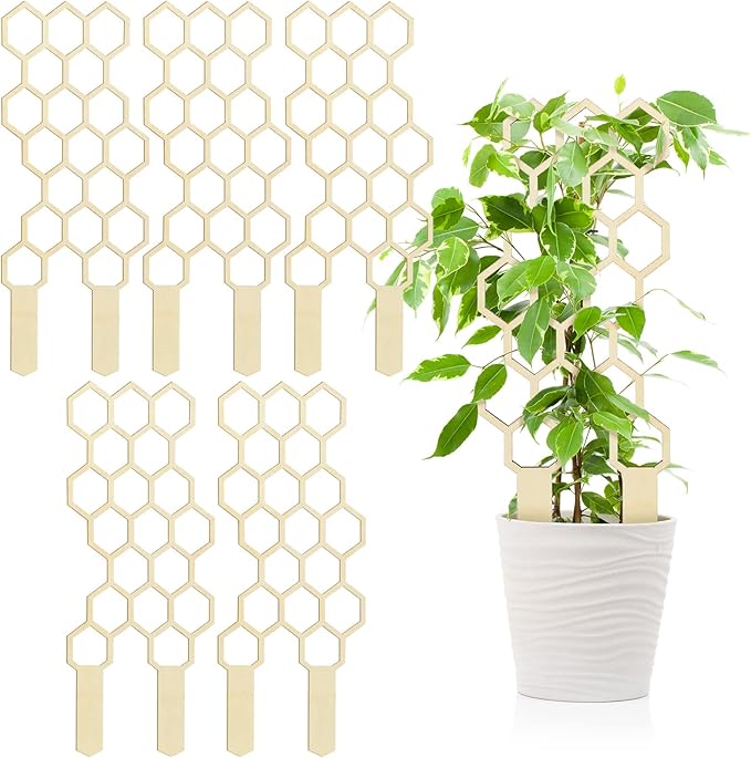 Nuenen 5 Pack Indoor Plant Trellis for Climbing Plants 11.8 Inches Small Garden Wooden Trellis for Potted Plants Honeycomb Shape Trellis Starter Holder for Outdoor Flower Plant Support Accessories Nuenen
