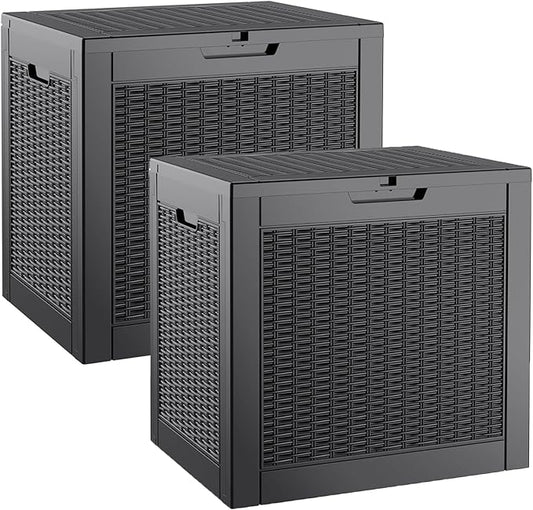 Outdoor Storage Box, Resin Deck Boxes Indoor and outdoor, Waterproof Storage Box Lockable Lid (Black, 35 Gallon-2 Pack) NBYSGO