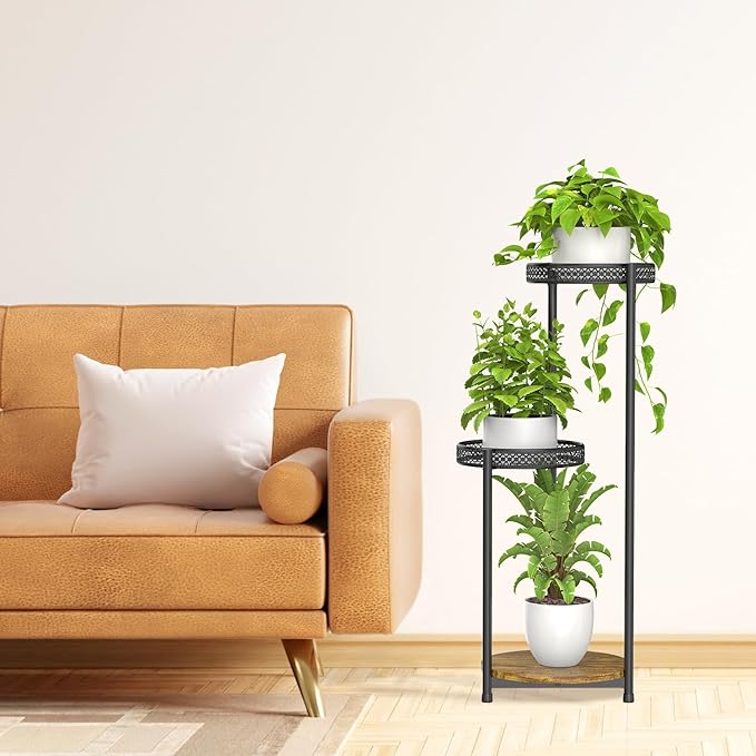 3 Tier Large Plant Stand Indoor Outdoor Clearance, Metal Flower Shelf Pot Holder, 10in Wide Multiple Plants Tall Corner Display Rack for Patio Orchid Office Porch Living Room Garden, Black Oppro