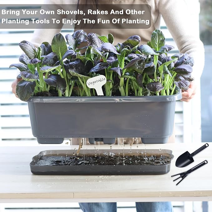 Window Box Planter 6 Pcs, 18 Inches Rectangle Flower Pots with Drainage Holes and Trays, Vegetable Planters for Windowsill Patio Garden Balcony Home Porch Yard Indoor Outdoor (Grey, 18*10*6 inch) Oliz
