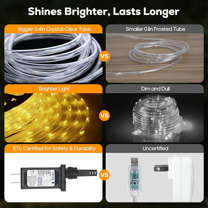 50FT 360 LED Waterproof Rope Lights Outside with Remote, 8 Modes and 4 Brightness Tube Lights for Christmas, Bedroom, Patio, Garden, Indoor Outdoor Decoration (Warm White) Soiarllt