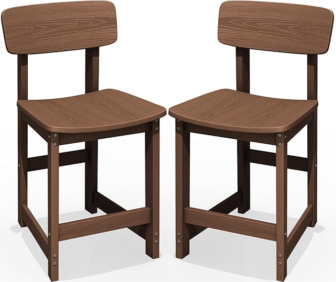 SERWALL Outdoor Bar Stools Set of 2, All Weather HDPE 25" Counter Height Bar Stools with Back, Outdoor Armless Barstools for Patio, Garden, Backyard, Balcony, Poolside, Brown SERWALL