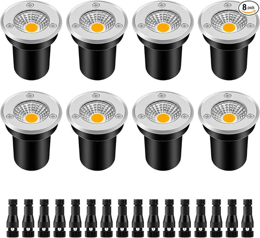 ZUCKEO Low Voltage Landscape Lights LED Well Lights 3W 12V-24V in Ground Light IP67 Waterproof Outdoor Low Voltage Landscape Lighting for Floor Driveway Deck Step Garden (8 Pack Warm White) ZUCKEO