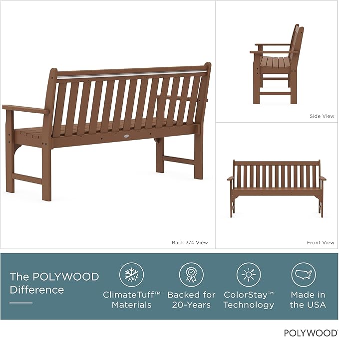 POLYWOOD GNB60TE Vineyard 60" Bench, Teak POLYWOOD