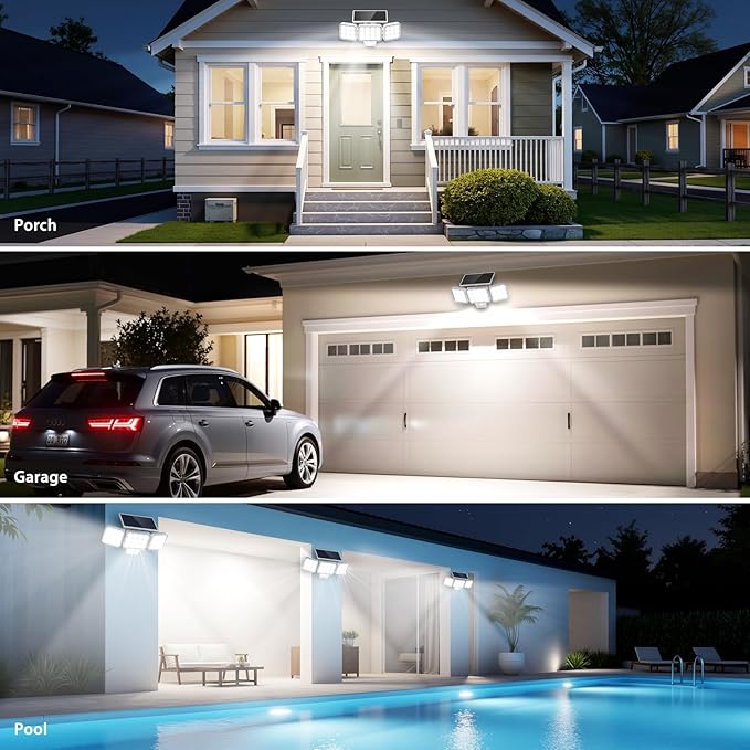 WdtPro Solar Lights Outdoor Motion Sensor, 3500LM Bright Solar Flood Lights Outdoor, Adjustable & Upgrade Glass Panel, Wireless LED Solar Powered Security Spot Lights Waterproof for Yard-2Pack, White WdtPro