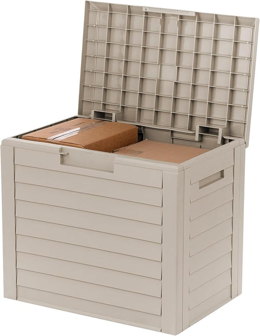 IRIS USA 35-Gallon Outdoor Deck Delivery Storage Box, Lockable & UV-Protected, Weather-Resistant Patio Storage for Cushions, Garden Tools & Packages, Waterproof Resin, Durable & Stylish Design - Beige IRISUSA
