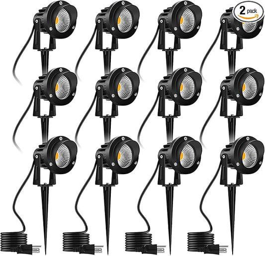 Romwish LED Landscape Spotlights, 10W Outdoor Spotlights for Yard, 3000K Warm White, 120V AC Spot Light with Ground Spike, Waterproof Landscape Lighting for House Garden Lawn Decorative (12Pack/10W) ROMWISH