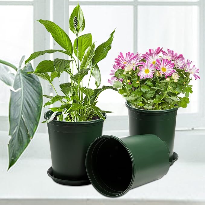 Fasmov 10PCS 1 Gallon Durable Nursery Pot Garden Flower Pots Nursery Plant Container Kit with 10 Pcs Matching Pallets Fasmov