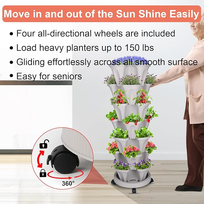 DUNCHATY Stackable Vertical Garden Planter, 7 Tier Herb Planter Pots, Indoor/Outdoor, Gray DUNCHATY
