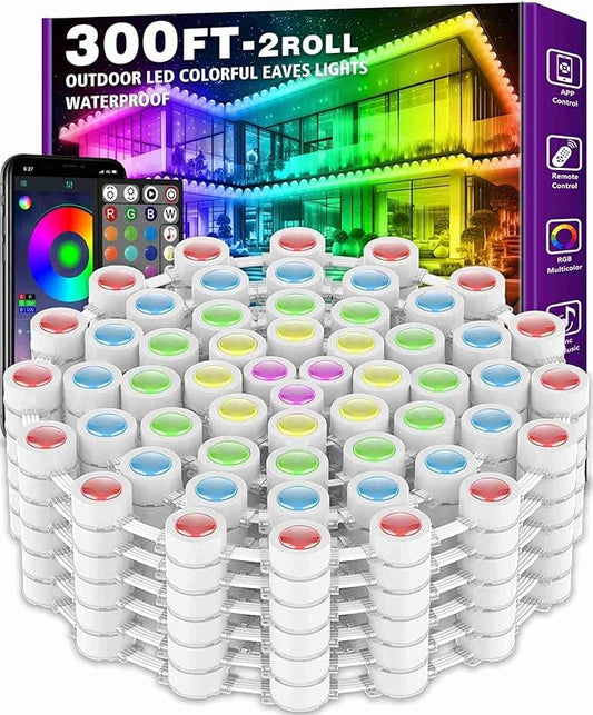FBZ 300FT Permanent Outdoor RGB Lights - IP67 Waterproof with Smart App Control Remote,DIY Scene Modes, Music Synchronization,Eaves Lights for Garden Decor,Deck,Christmas Rootora