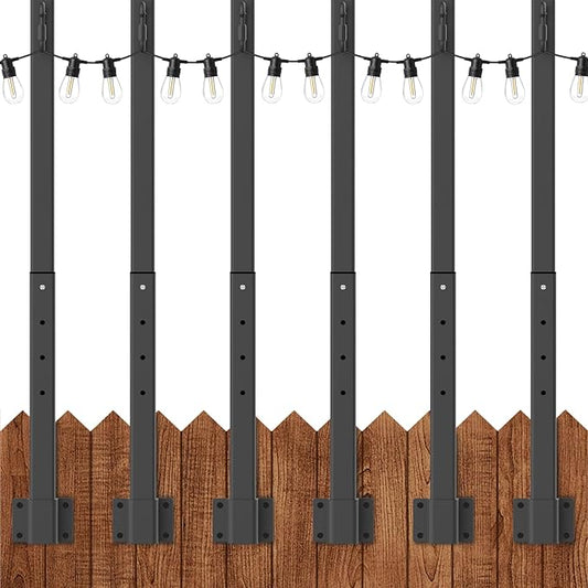 AILBTON 6 Pack 2.8Ft String Light Poles,Light Poles for Outside String Lights,Outdoor Light Poles with Fence Bracket,Metal Pole Stand for Patio,Backyard,Deck AILBTON
