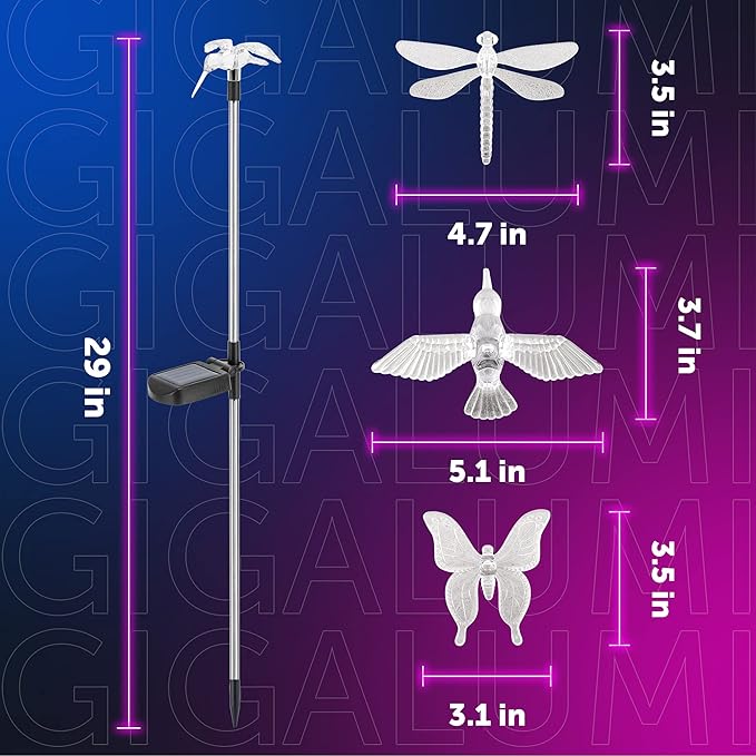 GIGALUMI Solar Garden Lights, 3 Pack Solar Butterfly Lights Decoration, Outdoor Garden Decoration Color Changing LED, Outdoor Decorative for Pathway, Lawn, Patio, Driveway GIGALUMI