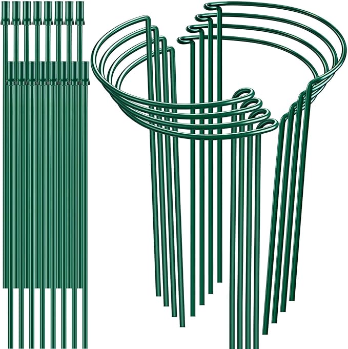 8 Pack 32 or 16 inch Adjustable Plant Support Stakes, Heavy-Duty Half Round Peony Support, Garden Plant Stakes Cage for Outdoor Plants, Peony, Tomato, Hydrangea, (16In Support +16In Extension Tubes) HiGift