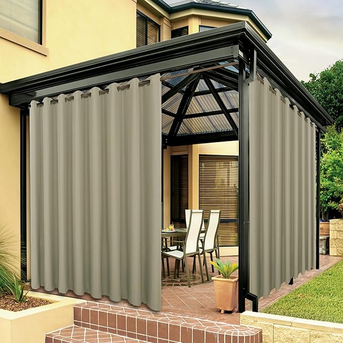 BONZER Extra Wide Waterproof Outdoor Curtains for Patio Heavy Privacy Light Filtering Grommet Outside Curtains for Porch, Pergola, Gazebo, 1 Panel, 150W x 95L inch, Taupe Bonzer