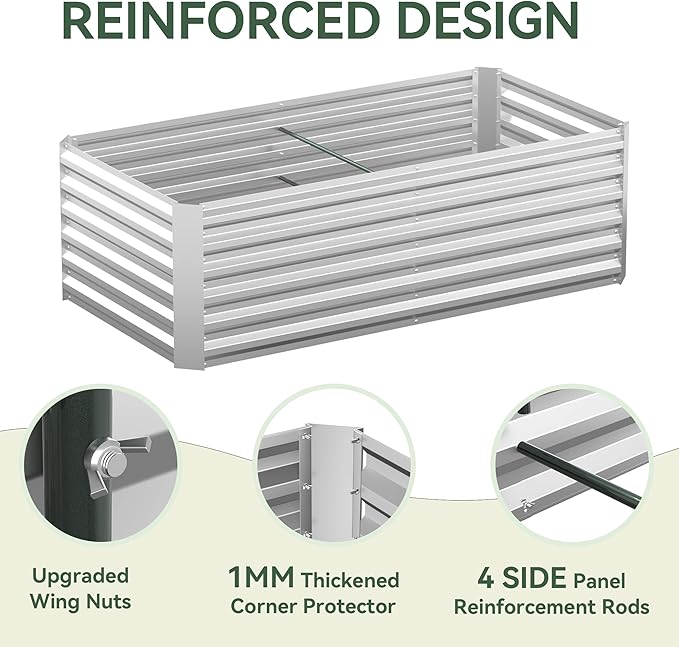 Raised Garden Bed with Self-Watering System, 6x3x2 ft Elevated Planter Boxes Outdoor with PE Cover, Galvanized Raised Beds for Gardening,Vegetables,Flowers, Backyard, Patio Lineware