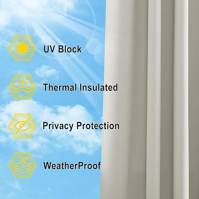 NICETOWN Outdoor Curtains for Patio W100 x L95 inch 2 Pieces, Sun Blocking Screen Shades 100% Privacy for Porch, Pergola, Lanai, Outside Deck, Weatherproof Blinds for All Season, Natural NICETOWN