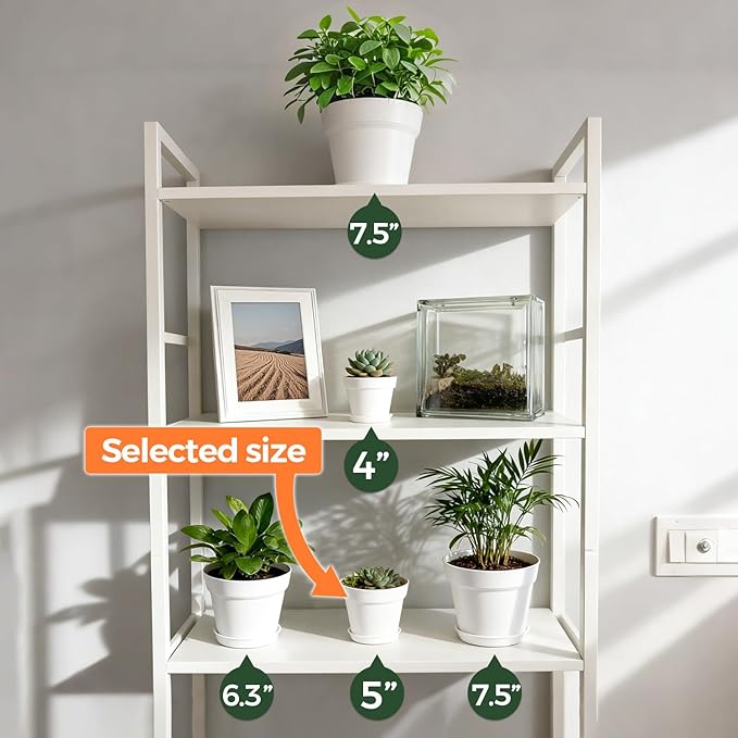 T4U Flower Pots 18-Pack, 5 Inch Plant Pot with Saucer and Drainage Hole, Durable Plastic Flower Pots, Small Pots for Plants, Violet, Succulent and Indoor Plant Decorative (18 Pack 5" Pot, White) T4U