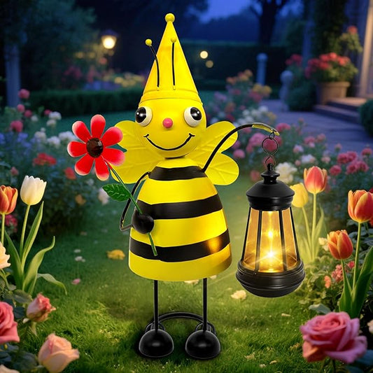 Garden Decor Bee Solar Statues,Unique Garden Statues Bee with Solar Lantern Waterproof, Birthday Gifts for Women Mom Grandma, Front Patio Balcony Yard Art Lawn Ornaments Porch Outdoor Decoration yulloyello