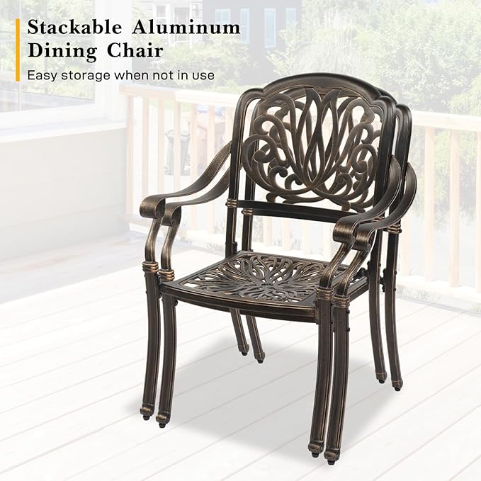 VINGLI 7 Pieces Outdoor Dining Set, Cast Aluminium All-Weather Patio Dining Set for 6 with Umbrella Hole, Outdoor Dining Table and Chairs with Cushion for Yard, Garden, Porch and Poolside, Bronze VINGLI