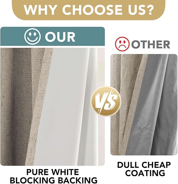 H.VERSAILTEX 100% Blackout Curtains for Bedroom Thermal Insulated Linen Textured Curtains Heat and Full Light Blocking Drapes Living Room Curtains 2 Panel Sets, Cobblestone, 52x54 Inch HVERSAILTEX