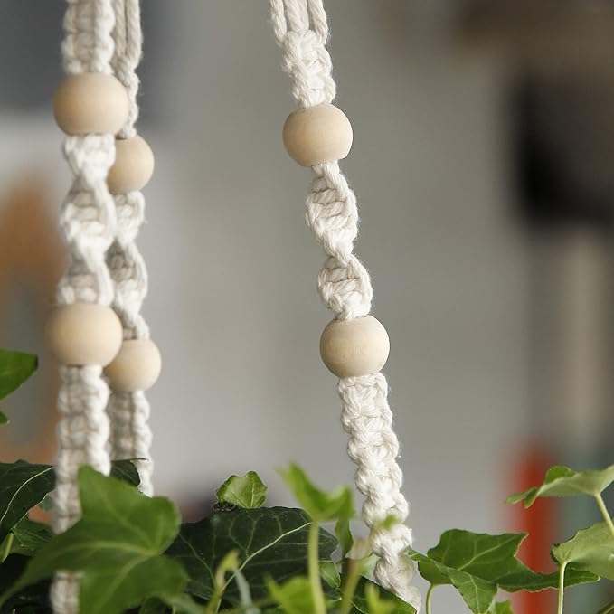 Macrame Plant Hanger Indoor Hanging with Wood Beads Macrame Planters No Tassel for Indoor Outdoor Boho Home Decor 35 Inch (Ivory,2pcs) BlueMake