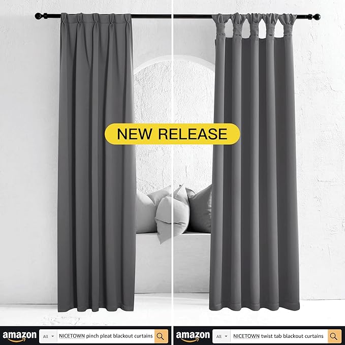 NICETOWN Grey Blackout Curtain 84 inches Long for Bedroom - Thermal Insulated Window Treatment with Grommet Room Darkening Thermal Insulated Panel for Living Room, W52 x L84, 1 Panel NICETOWN