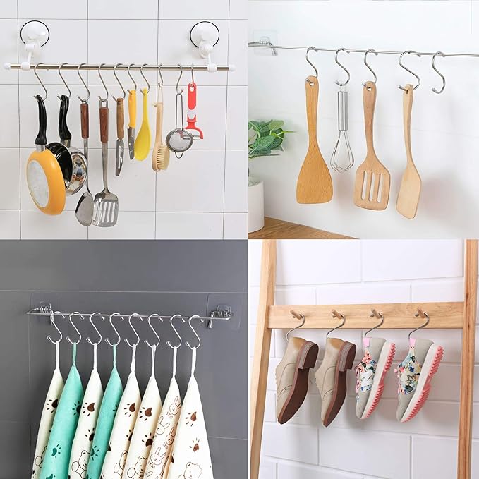 Myfolrena 20 Pack S Hooks for Hanging, 3.4 Inch Metal S Shaped Hook Heavy Duty Hanging Hooks for Pots, Pans, Plants, Bags, Cups, Clothes (Silver) Myfolrena