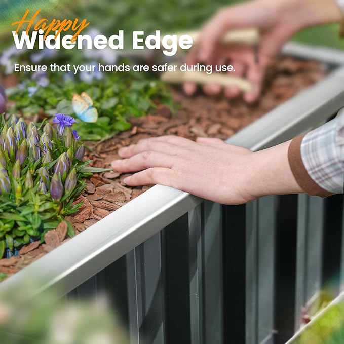 KING BIRD Raised Garden Bed 101" x 36" x 12" 4 Installation Methods for DIY Galvanized Steel Metal Planter Kit Box with 2 Pairs of Gloves (Dark Grey) KINGBIRD