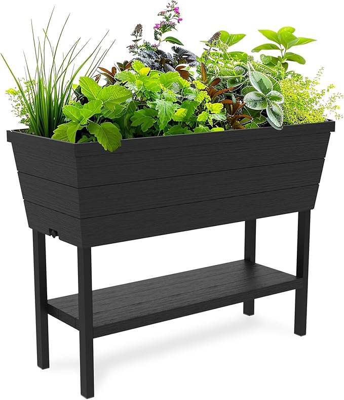 Keter Urban Bloomer 12.7‑Gallon Raised Garden Bed – Elevated Outdoor Planter Box with Self‑Watering Reservoir, Water Gauge & Drainage System, Perfect for Herbs & Vegetables, Dark Grey Keter