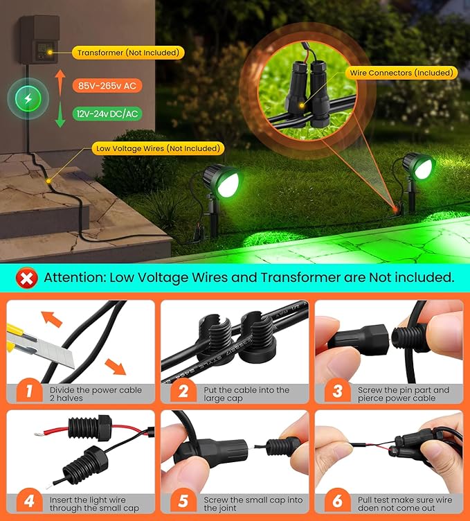 MEIKEE 15W RGB Landscape Lights 12V 24V Low Voltage Landscape Lighting RGBW Color Changing IP66 Waterproof Outdoor Spot Lights with Connectors for Garden Path Yard (12 Pack) MEIKEE