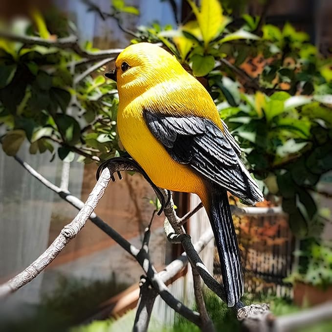 Garden Bird Statue Flower Pot Hugger Outdoor Decor for Tree, 6.7" Tall Resin Bird Figurine Plant Pot Decorations for Fence Balcony Patio Lawn Yard Ornaments (Yellow) JARPSIRY