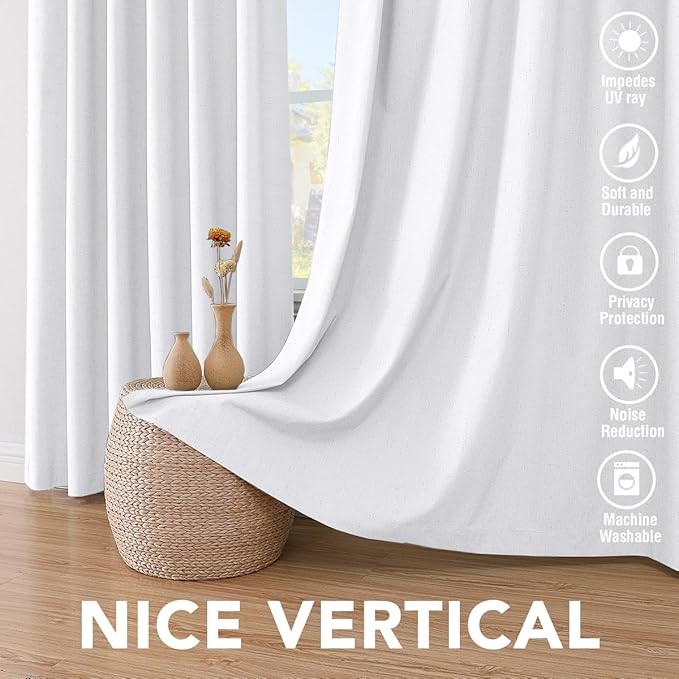 H.VERSAILTEX 100% Blackout Curtains for Bedroom Thermal Insulated Linen Textured Curtains Heat and Full Light Blocking Drapes Living Room Curtains 2 Panel Sets, 52x54 - Inch, Pure White HVERSAILTEX