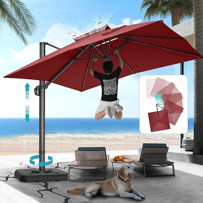 HOTEEL10x10ft Patio Umbrella Cantilever Umbrellas - Upgrade and Intensify - 360 Rotation and 5 Angles Adjustment - Aluminum Offset Pool Umbrella Outdoor Umbrellas for Patio Garden Pool HOTEEL