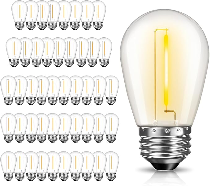48 Pack LED S14 Replacement Light Bulbs, Shatterproof Outdoor 1 Watt to Replace 11Watts String Incandescent Bulb, Dimmable, E26 Regular Medium Screw Base, 2200K Warm White GvvooHome