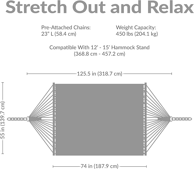 Sunnydaze Quilted Outdoor Hammock with Spreader Bars - Heavy-Duty 450-Pound Capacity Double Hammock for Outside - Sandy Beach SunnydazeDecor