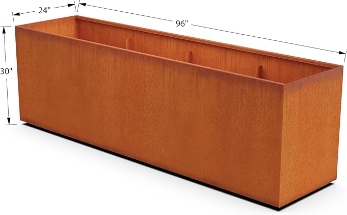 Plantercraft Large Rectangular Planters for Outdoor Plants | 96x24x30 Inch Extra Large Corten Steel Planter Box for Patios and Privacy Screens | Heavy Duty Metal Planter Plantercraft