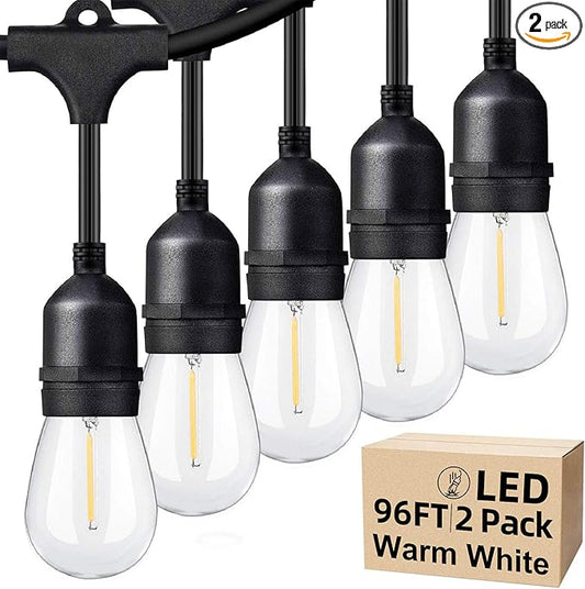 Lakumu Outdoor String Lights 96FT(48×2), Commercial Grade Heavy Duty Patio Lights with Dimmable S14 Shatterproof LED Bulbs, Linkable Waterproof Bistro Lights for Outside Deck Backyard Cafe Market Lakumu