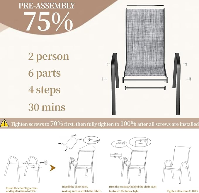 MAMIZO Patio Dining Chairs, Stackable All Weather Teslin Chair, Heavy Duty Outdoor Breathable Chairs Set, w/Armrests, Upgraded Chair FeetW/Strenthened Iron Spacers, 330 LBS (8, Grey) MAMIZO