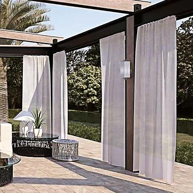 SpaceDresser Waterproof Outdoor Sheer Curtains for Patio - 2 Panels Rod Pocket Indoor Voile Sheer Curtain for Living Room,52W x 108L inch, Silver Grey SpaceDresser
