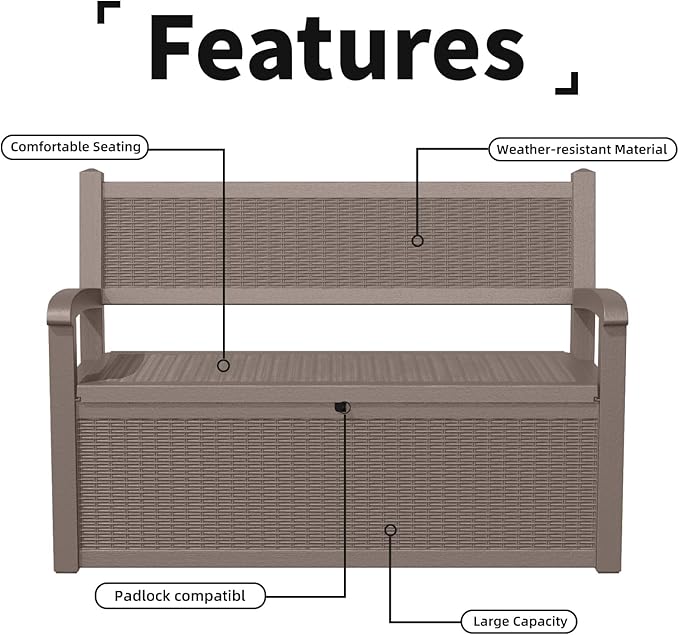 80 Gallon Outdoor Storage Bench Deck Box Waterproof Lockable,Outdoor Storage Furniture for Patio,Garden and Porch,Tools and Cushions（ Grey） OutdoorLivingPerfected