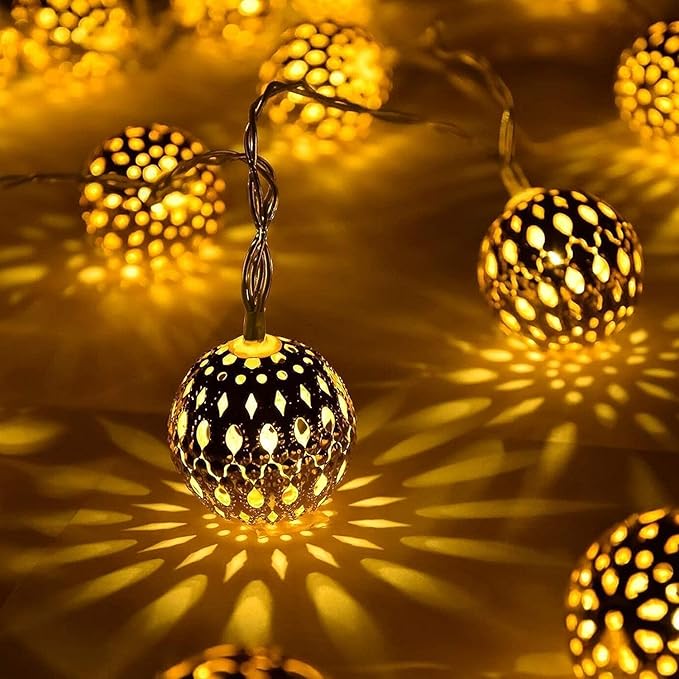 Brightown Solar Moroccan String Lights Outdoor 60 LED 36 Ft Globe Fairy Lights with 8 Lighting Modes, Waterproof Solar Powered String Lights for Garden Yard Gazebos Camping Party Holiday (Warm White) Brightown