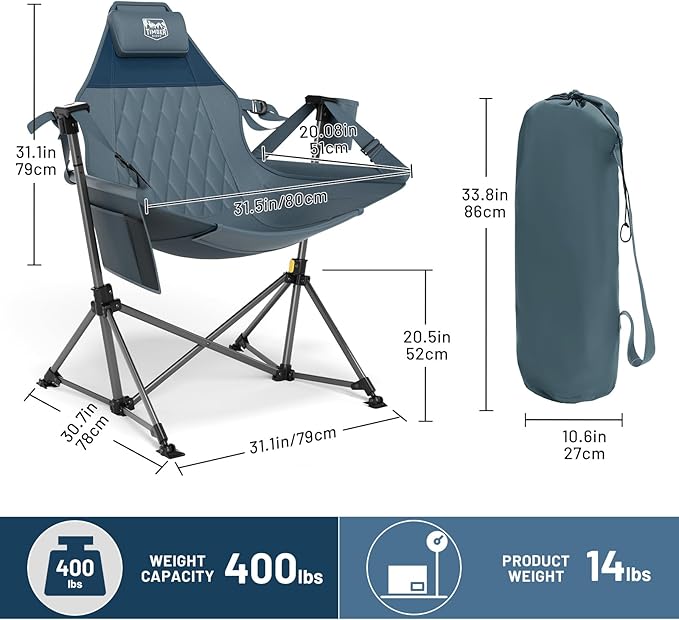 TIMBER RIDGE Hammock Camping Chair, Oversized Swinging Hammock Chair with Adjustable Back and Seat for Outdoor Lawn, Sports, Supports 400lbs, Blue TIMBERRIDGE